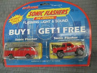 Vintage Rare Majorette Sonic Flashers Bonus Pack Fire Truck & Chevy Tow Truck