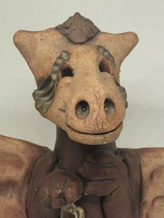 Rare Ceramic Dragon Sculpture Figurine Heart Brown Folk Art Signed W M 2