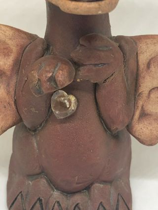 Rare Ceramic Dragon Sculpture Figurine Heart Brown Folk Art Signed W M 3