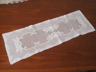 White Filet Crochet Lace Table Runner