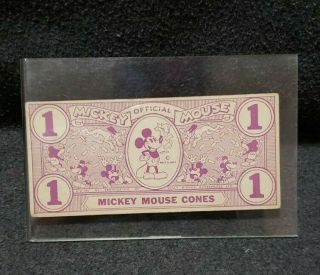 Rare 1933 Mickey Mouse Cones Dollar Bill (red/magenta/purple)