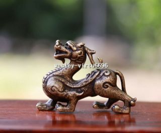 5 Cm China Pure Bronze Copper Dragon Pixiu Brave Troops Unicorn Beast Statue A37