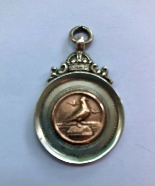 Antique 9ct Rose Gold On Solid Sterling Silver 1929 Racing Pigeon Fob Medal