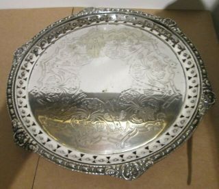 Fine Antique Mappin And Webb Silver Plated Engraved Footed Salver / Cake Stand