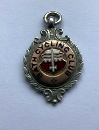 Antique 9ct Rose Gold On Solid Sterling Silver 1934 Bath Cycling Club Fob Medal