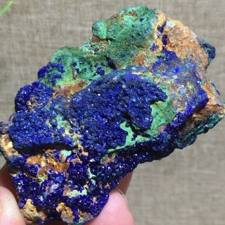 Rare Natural blue azurite crystal and green malachite mineral sample K40 2