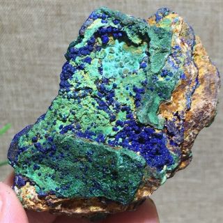 Rare Natural blue azurite crystal and green malachite mineral sample K40 3
