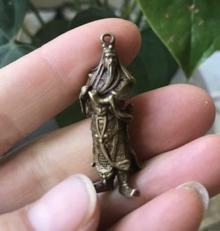 China Bronze Dynasty Guan Gong Yu Warrior God Pendant Amulet Necklace