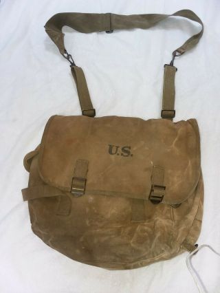 Rare Early Ww2 Us Army Musette Bag With Strap 1942 Marked