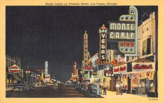 Las Vegas Nevada Monte Carlo Club On Fremont Street Linen Antique Pc Zc549079