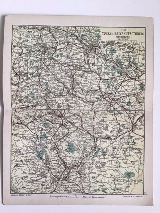 Yorkshire Manufacturing Districts C1886 Antique County Map Philip Railways Atlas