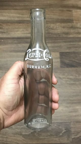Early Rare Pepsi Cola Double Dot Script Soda Bottle Durham Nc