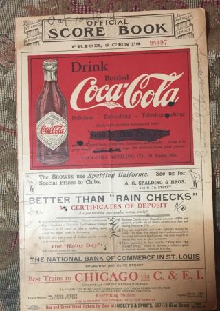 1914 St.  Louis Browns Vs Cardinals Score Card.  Fan Very Rare.  Coca Cola Ad.