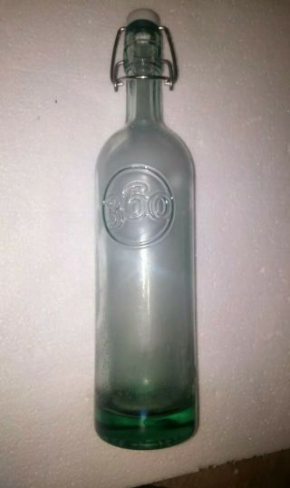 Vintage 360 Vodka Bottle Glass Bale Stopper 12 3/4 " Liquor Antique Green Jar Old