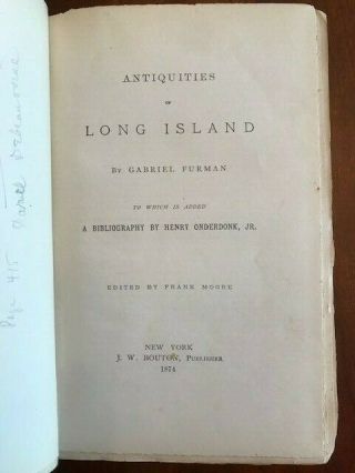 Rare 1874 Antiquities Of Long Island York Brooklyn Kings County Onderdonk Ny