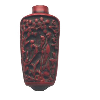 Antique Oriental Chinese Red Hand Carved Cinnabar Small Snuff Perfume Bottle Lid