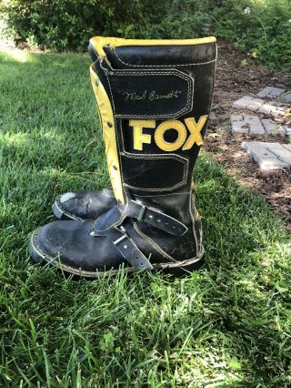 Vintage Fox Racing Motocross Boots Mark Barnett - Rare Black Fox Head/Yellow 2