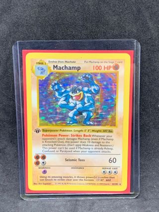 Machamp 1st Edition Shadowless,  Base Set—8/102 Pokemon Card—lp,  See Photos