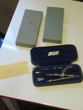 Rare Vintage Alvin 655a Compass Set Made In Germany Zip Case Orig Box