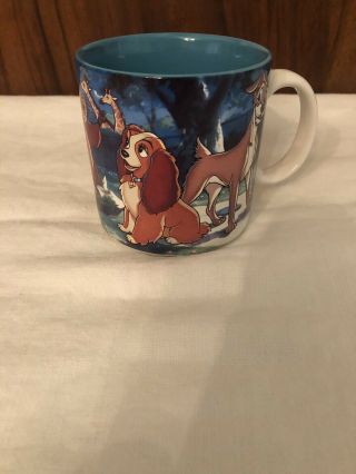 Vintage Walt Disney Coffee Mug Cup Lady And The Tramp Teal Blue Rare Collectible