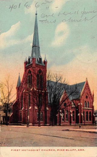 Pine Bluff Arkansas First Methodist Church Antique Postcard J78979