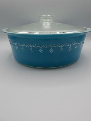 Vintage Rare Htf Pyrex Snowflake Garland 4 Qt 664 Casserole Baking Dish With Lid
