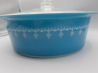 VINTAGE RARE HTF PYREX SNOWFLAKE GARLAND 4 QT 664 CASSEROLE BAKING DISH WITH LID 2
