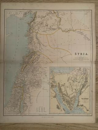 1883 Syria & Palestine Large Antique Map By George Philip 69 Cm X 54 Cm