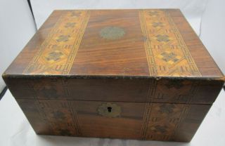Antique Wooden Box Mahogany Veneer With Inlay.