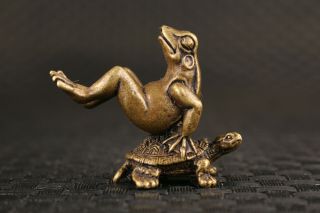 Rare Chinese Old Bronze Tortoise Frog Art Statue Figure Noble Gift Table Deco