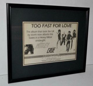 Motley Crue Rare 1981 Too Fast For Love Leathur Records Framed Promo Ad