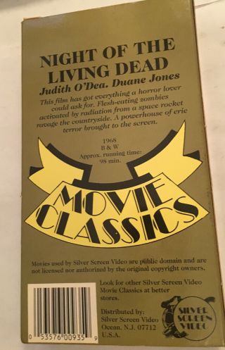 NIGHT OF THE LIVING DEAD on VHS on the rare Silver Screen Video Label 2