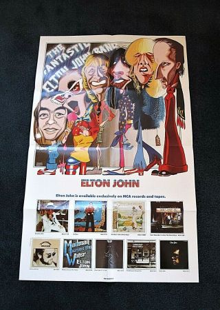 Vintage - 1974 Elton John W/band Caricature Caribou Tour Poster 22 X 35 - Rare