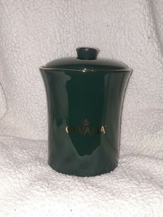 Gevalia Ceramic Coffee Canister With Lid Forest Green Gold Trim Jar Rare