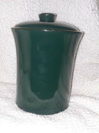 Gevalia Ceramic Coffee Canister With Lid Forest Green Gold Trim Jar Rare 2