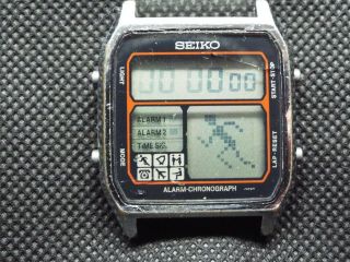 Rare Seiko Vintage Digital Watch Running Man Lcd 80s Retro D138 - 4000 Plane Phone
