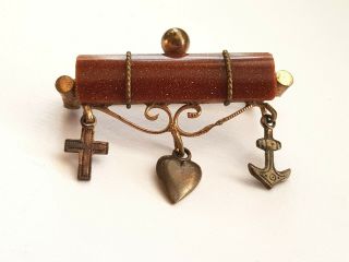 Antique - Victorian - Silver Gilt/goldstone - Faith Hope & Charity Brooch - Circa 1880 