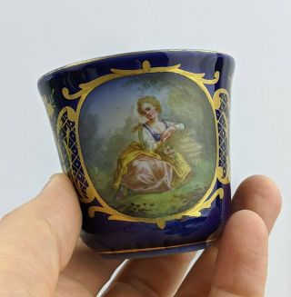Antique French Cobalt Blue Porcelain Cup - Sevres / Sevres Style Signed Fine