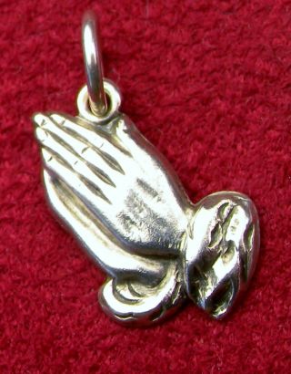Rare Vintage Praying Hands Solid Sterling Silver Ingot Rosary Medal Carm Pendant