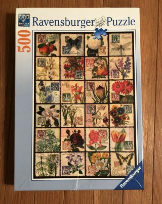 Ravensburger 500 Pc Puzzle Vintage Flora Butterfly Flowers Alphabet Sampler Rare