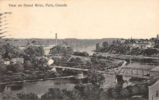 Paris Ontario Canada Birds Eye View On The Grand River Antique Pc Bb1650