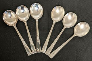 Vintage Smith Seymour Rose Garden Set Of 6 Silver Plate Soup Spoons Rd898207