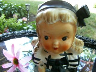 Rare Relpo Lady Head Vase Girl With Bows And Holder For Umbrella Planter Black
