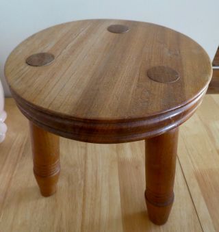 Solid Wood Hand - Crafted Small Milking - Style Footstool With Turned Inset Legs