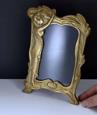 Elegant Brass Art Nouveau Design Picture Frame With Glass & Stylised Lady Design