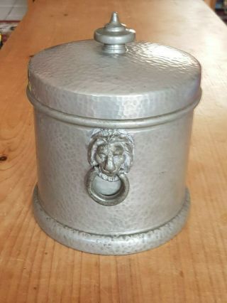 Unity Pewter Arts And Crafts Style Hammered Biscuit Barrel Lions Head Handles