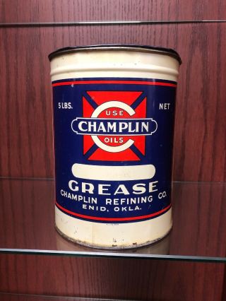Vintage.  Champlin 5 Lb.  Grease Can.  Rare Old Logo.  Near
