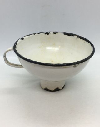 Vintage Rare White And Black Porcelain Enamel Canning Kitchen Funnel 3” X5 - 1/4”