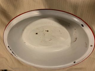 Antique Enamelware Tub Basin Farmhouse Oval Wash Bowl Pan Red/white 18” X 4 1/2”
