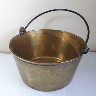 Antique Solid Brass Jam Pot / Cooking Pan With Handle.  28cm Diameter.